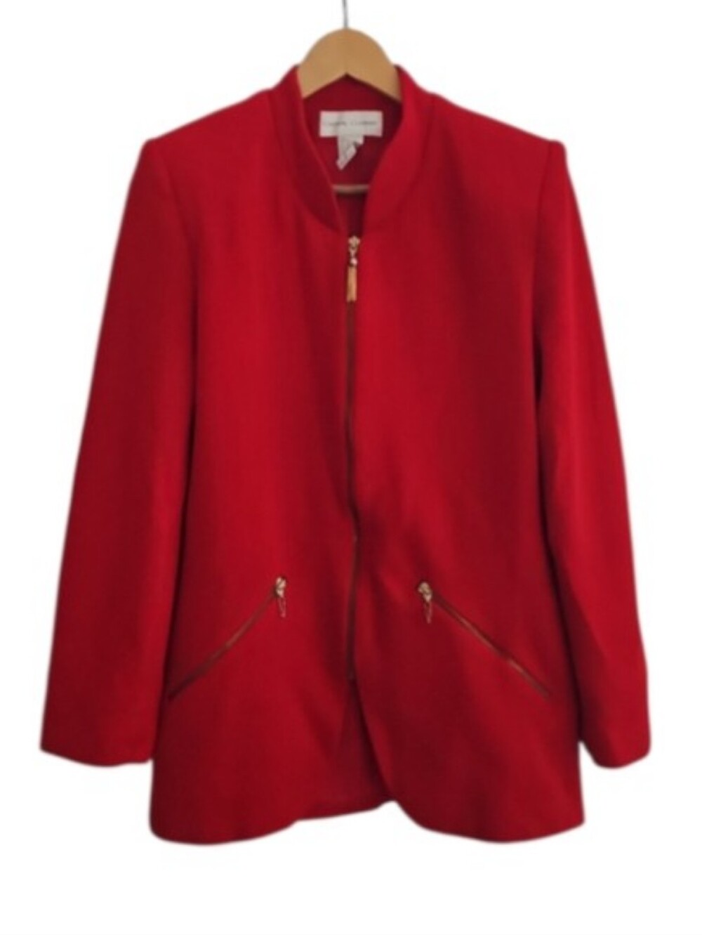 Casual Corner Red Knit Zip Jacket Women’s 8 Vintage 90s Gold Hardware Blazer